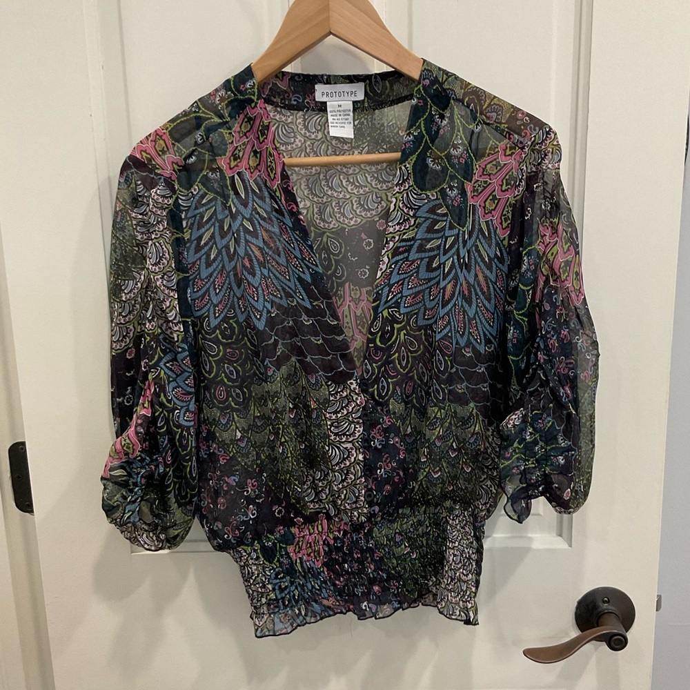 Prototype Women’s Sheer Multicolor Blouse Size M